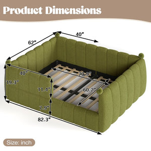 English Elm Queen Montessori Floor Bed Teddy Upholstered Low Profile Frame with Padded Safety Rails Green W5305S00089