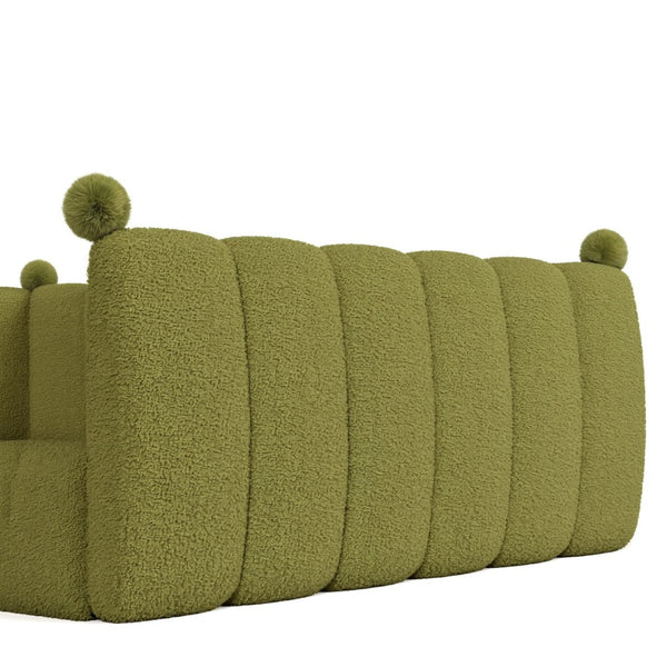 English Elm Queen Montessori Floor Bed Teddy Upholstered Low Profile Frame with Padded Safety Rails Green W5305S00089