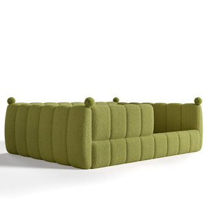 English Elm Queen Montessori Floor Bed Teddy Upholstered Low Profile Frame with Padded Safety Rails Green W5305S00089