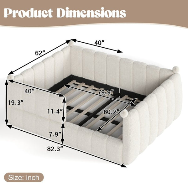 English Elm Queen Montessori Floor Bed Teddy Upholstered Low Profile Frame with Padded Safety Rails Beige W5305S00090