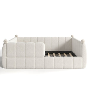 English Elm Queen Montessori Floor Bed Teddy Upholstered Low Profile Frame with Padded Safety Rails Beige W5305S00090