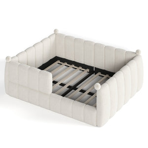 English Elm Queen Montessori Floor Bed Teddy Upholstered Low Profile Frame with Padded Safety Rails Beige W5305S00090
