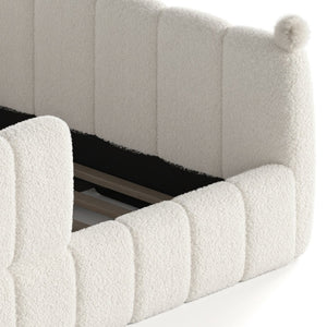 English Elm Queen Montessori Floor Bed Teddy Upholstered Low Profile Frame with Padded Safety Rails Beige W5305S00090
