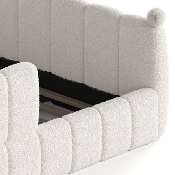 English Elm Queen Montessori Floor Bed Teddy Upholstered Low Profile Frame with Padded Safety Rails Beige W5305S00090