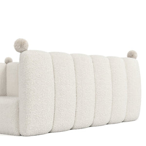 English Elm Queen Montessori Floor Bed Teddy Upholstered Low Profile Frame with Padded Safety Rails Beige W5305S00090