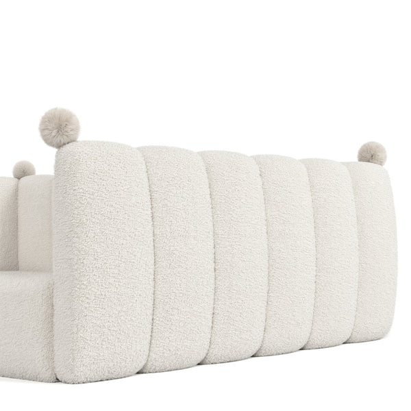 English Elm Queen Montessori Floor Bed Teddy Upholstered Low Profile Frame with Padded Safety Rails Beige W5305S00090