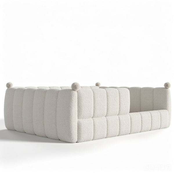 English Elm Queen Montessori Floor Bed Teddy Upholstered Low Profile Frame with Padded Safety Rails Beige W5305S00090