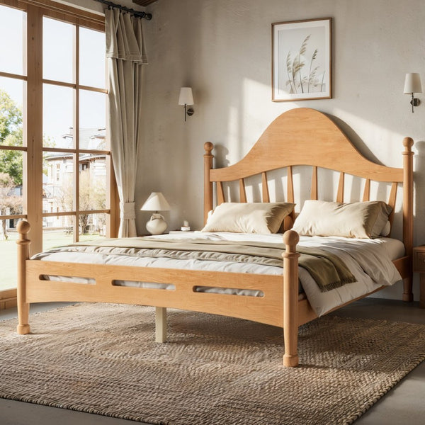English Elm Full Pine Platform Bed Low Profile Curved Headboard Solid Wood Slatted Frame for Kids Natural W5305S00094