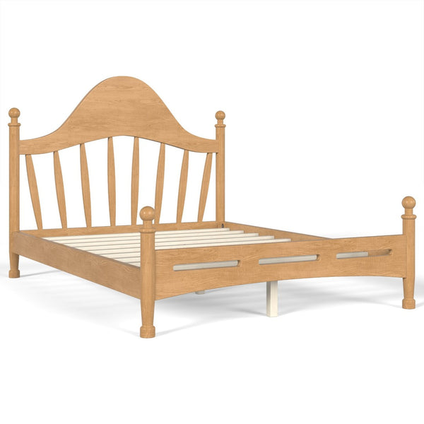 English Elm Full Pine Platform Bed Low Profile Curved Headboard Solid Wood Slatted Frame for Kids Natural W5305S00094