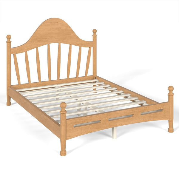 English Elm Full Pine Platform Bed Low Profile Curved Headboard Solid Wood Slatted Frame for Kids Natural W5305S00094