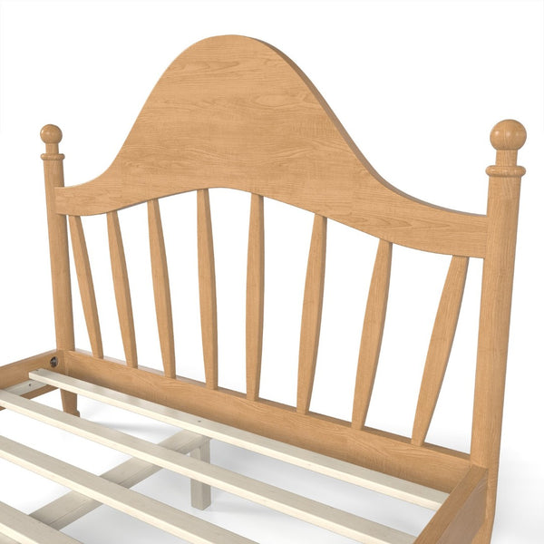 English Elm Full Pine Platform Bed Low Profile Curved Headboard Solid Wood Slatted Frame for Kids Natural W5305S00094