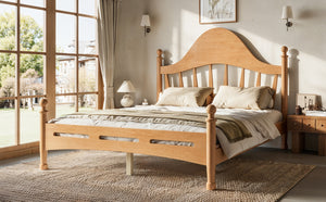 English Elm Full Pine Platform Bed Low Profile Curved Headboard Solid Wood Slatted Frame for Kids Natural W5305S00094