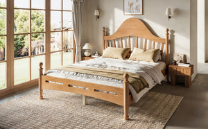 English Elm Full Pine Platform Bed Low Profile Curved Headboard Solid Wood Slatted Frame for Kids Natural W5305S00094