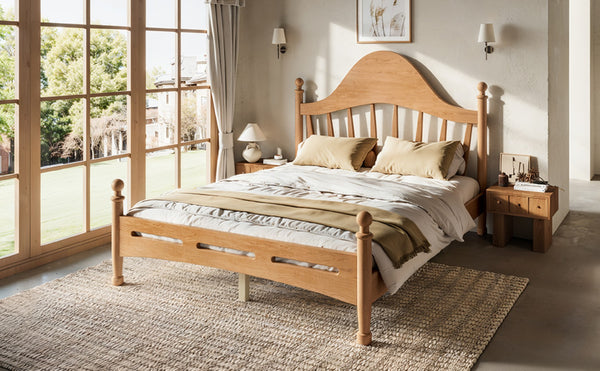 English Elm Full Pine Platform Bed Low Profile Curved Headboard Solid Wood Slatted Frame for Kids Natural W5305S00094