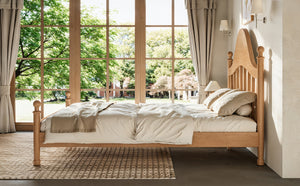 English Elm Full Pine Platform Bed Low Profile Curved Headboard Solid Wood Slatted Frame for Kids Natural W5305S00094