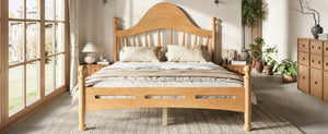 English Elm Full Pine Platform Bed Low Profile Curved Headboard Solid Wood Slatted Frame for Kids Natural W5305S00094