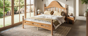 English Elm Full Pine Platform Bed Low Profile Curved Headboard Solid Wood Slatted Frame for Kids Natural W5305S00094