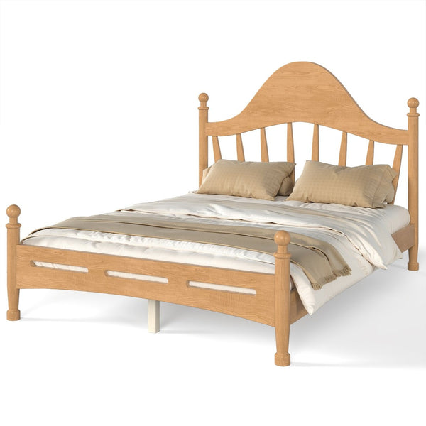 English Elm Full Pine Platform Bed Low Profile Curved Headboard Solid Wood Slatted Frame for Kids Natural W5305S00094