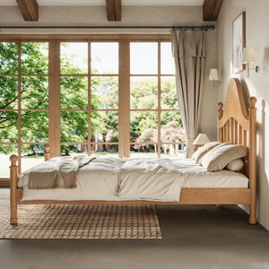 English Elm Full Pine Platform Bed Low Profile Curved Headboard Solid Wood Slatted Frame for Kids Natural W5305S00094