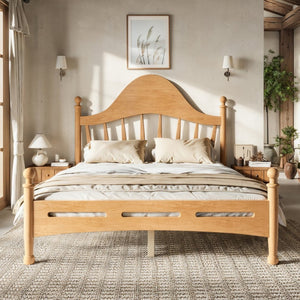 English Elm Full Pine Platform Bed Low Profile Curved Headboard Solid Wood Slatted Frame for Kids Natural W5305S00094