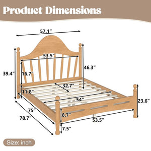 English Elm Full Pine Platform Bed Low Profile Curved Headboard Solid Wood Slatted Frame for Kids Natural W5305S00094