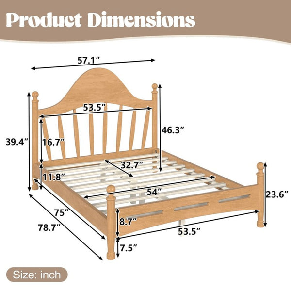 English Elm Full Pine Platform Bed Low Profile Curved Headboard Solid Wood Slatted Frame for Kids Natural W5305S00094