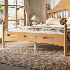 English Elm Full Pine Platform Bed Low Profile Curved Headboard Solid Wood Slatted Frame for Kids Natural W5305S00094