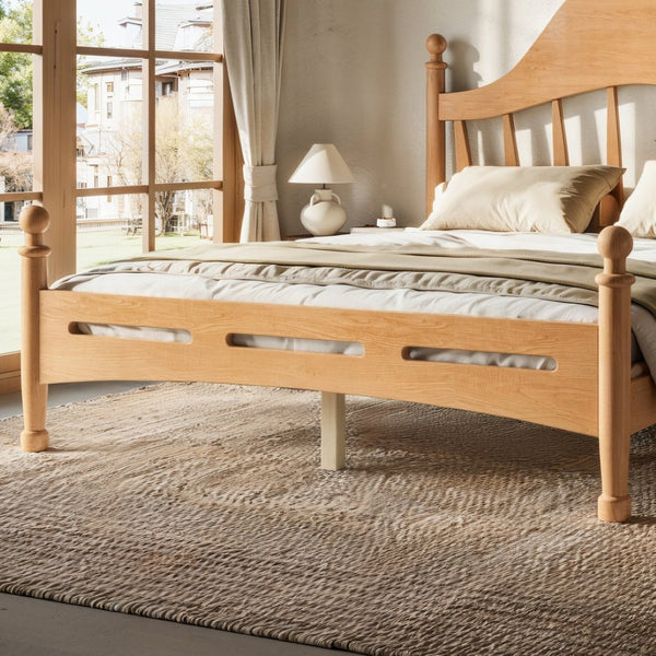 English Elm Full Pine Platform Bed Low Profile Curved Headboard Solid Wood Slatted Frame for Kids Natural W5305S00094