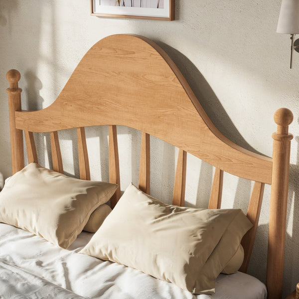 English Elm Full Pine Platform Bed Low Profile Curved Headboard Solid Wood Slatted Frame for Kids Natural W5305S00094