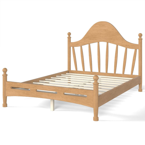English Elm Full Pine Platform Bed Low Profile Curved Headboard Solid Wood Slatted Frame for Kids Natural W5305S00094