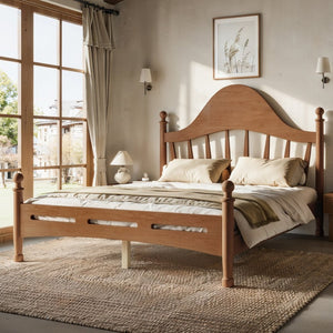 English Elm Full Pine Platform Bed Low Profile Curved Headboard Solid Wood Slatted Frame for Kids Antique Brown W5305S00095