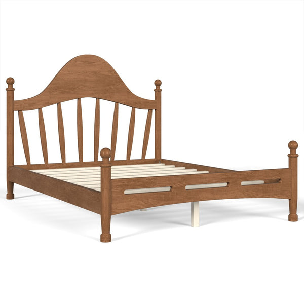 English Elm Full Pine Platform Bed Low Profile Curved Headboard Solid Wood Slatted Frame for Kids Antique Brown W5305S00095