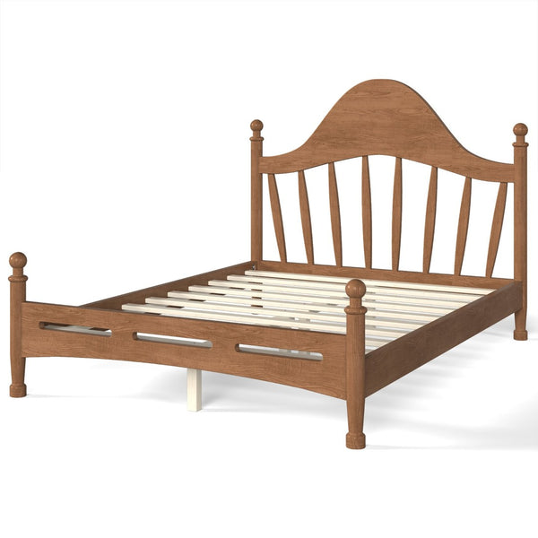 English Elm Full Pine Platform Bed Low Profile Curved Headboard Solid Wood Slatted Frame for Kids Antique Brown W5305S00095