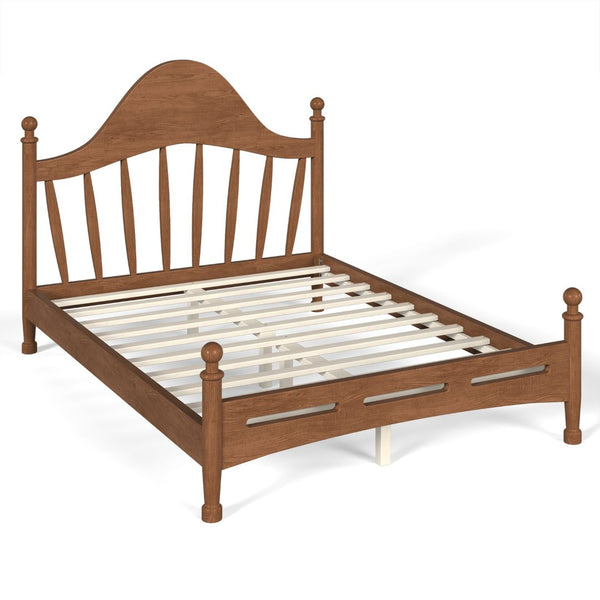 English Elm Full Pine Platform Bed Low Profile Curved Headboard Solid Wood Slatted Frame for Kids Antique Brown W5305S00095