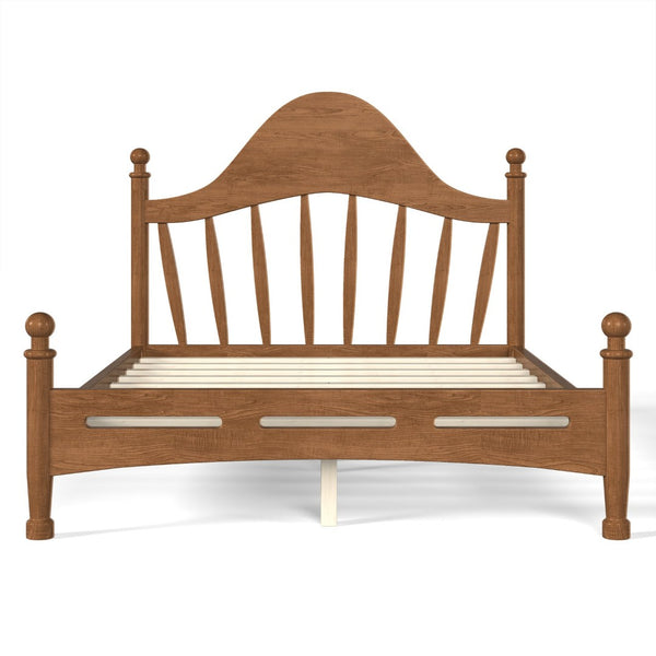 English Elm Full Pine Platform Bed Low Profile Curved Headboard Solid Wood Slatted Frame for Kids Antique Brown W5305S00095