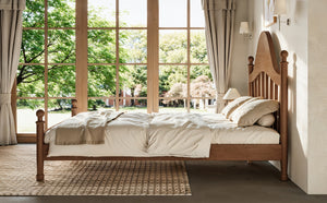 English Elm Full Pine Platform Bed Low Profile Curved Headboard Solid Wood Slatted Frame for Kids Antique Brown W5305S00095