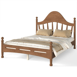 English Elm Full Pine Platform Bed Low Profile Curved Headboard Solid Wood Slatted Frame for Kids Antique Brown W5305S00095