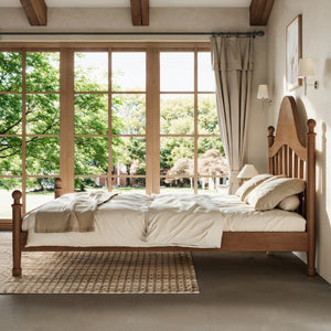 English Elm Full Pine Platform Bed Low Profile Curved Headboard Solid Wood Slatted Frame for Kids Antique Brown W5305S00095