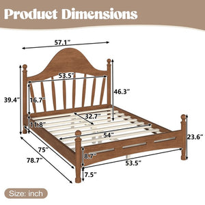 English Elm Full Pine Platform Bed Low Profile Curved Headboard Solid Wood Slatted Frame for Kids Antique Brown W5305S00095