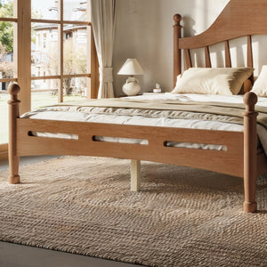 English Elm Full Pine Platform Bed Low Profile Curved Headboard Solid Wood Slatted Frame for Kids Antique Brown W5305S00095