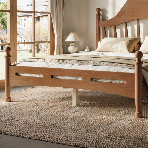 English Elm Full Pine Platform Bed Low Profile Curved Headboard Solid Wood Slatted Frame for Kids Antique Brown W5305S00095