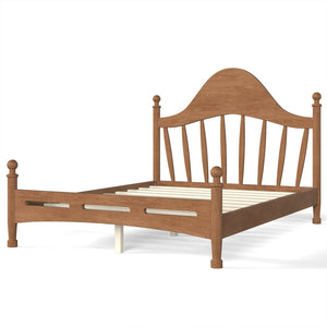 English Elm Full Pine Platform Bed Low Profile Curved Headboard Solid Wood Slatted Frame for Kids Antique Brown W5305S00095