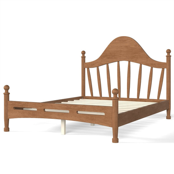 English Elm Full Pine Platform Bed Low Profile Curved Headboard Solid Wood Slatted Frame for Kids Antique Brown W5305S00095