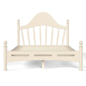 English Elm Full Pine Platform Bed Low Profile Curved Headboard Solid Wood Slatted Frame for Kids Beige W5305S00096