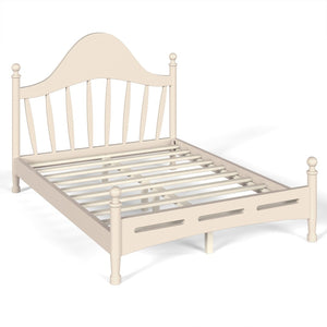 English Elm Full Pine Platform Bed Low Profile Curved Headboard Solid Wood Slatted Frame for Kids Beige W5305S00096