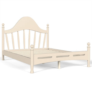 English Elm Full Pine Platform Bed Low Profile Curved Headboard Solid Wood Slatted Frame for Kids Beige W5305S00096