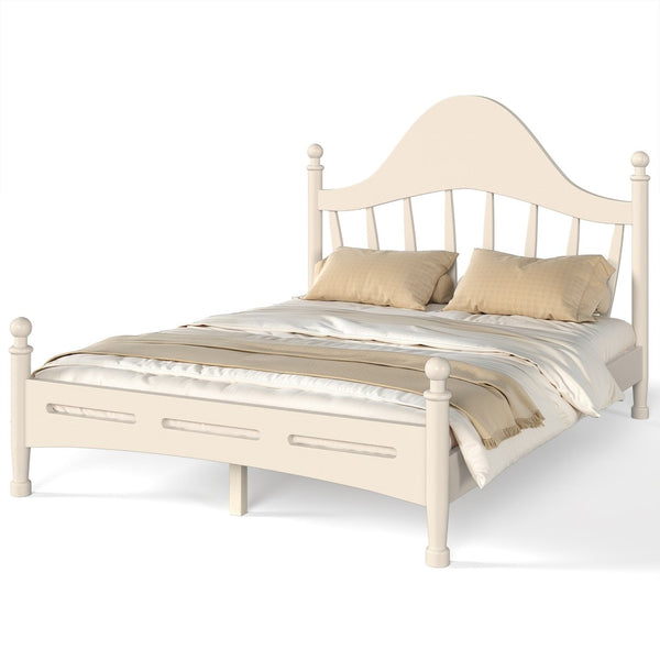 English Elm Full Pine Platform Bed Low Profile Curved Headboard Solid Wood Slatted Frame for Kids Beige W5305S00096