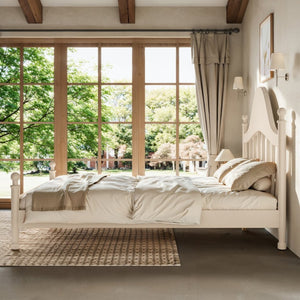 English Elm Full Pine Platform Bed Low Profile Curved Headboard Solid Wood Slatted Frame for Kids Beige W5305S00096