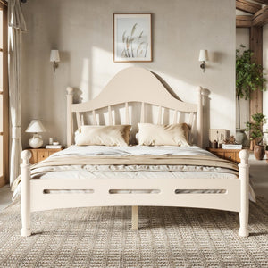English Elm Full Pine Platform Bed Low Profile Curved Headboard Solid Wood Slatted Frame for Kids Beige W5305S00096
