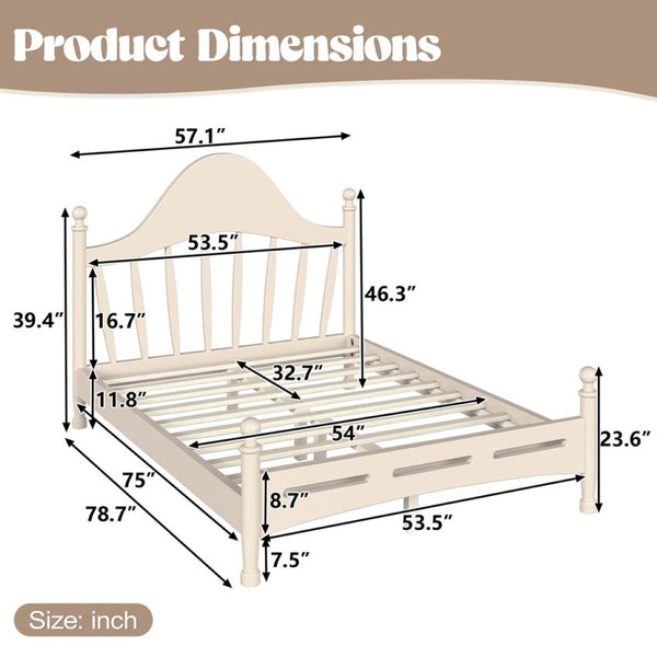 English Elm Full Pine Platform Bed Low Profile Curved Headboard Solid Wood Slatted Frame for Kids Beige W5305S00096